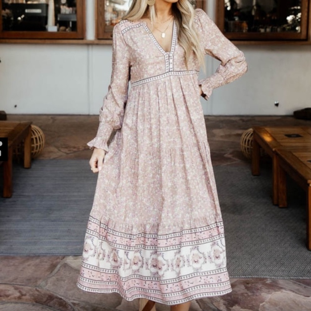 Pink Floral Long Sleeve Dress